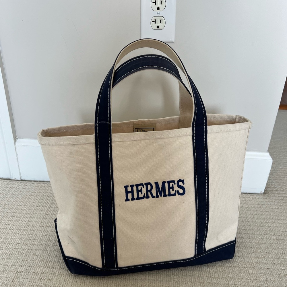 L.L. Bean Canvas Tote Bag medium - Cream and Blue